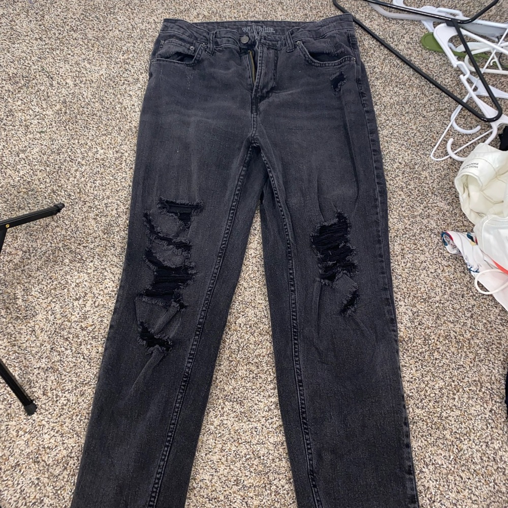 High waisted black ripped mom jeans
